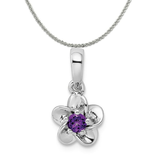 Solid 925 Sterling Silver Simulated Amethyst Flower Pendant with 16 Chain Necklace 1mm 